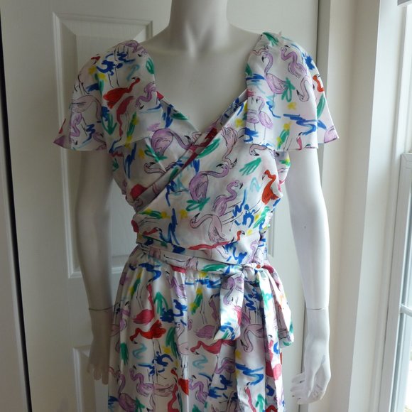 NWT Tanya Taylor Plus-Size Silk Flamingo print Teigan Midi Dress - Picture 11 of 12